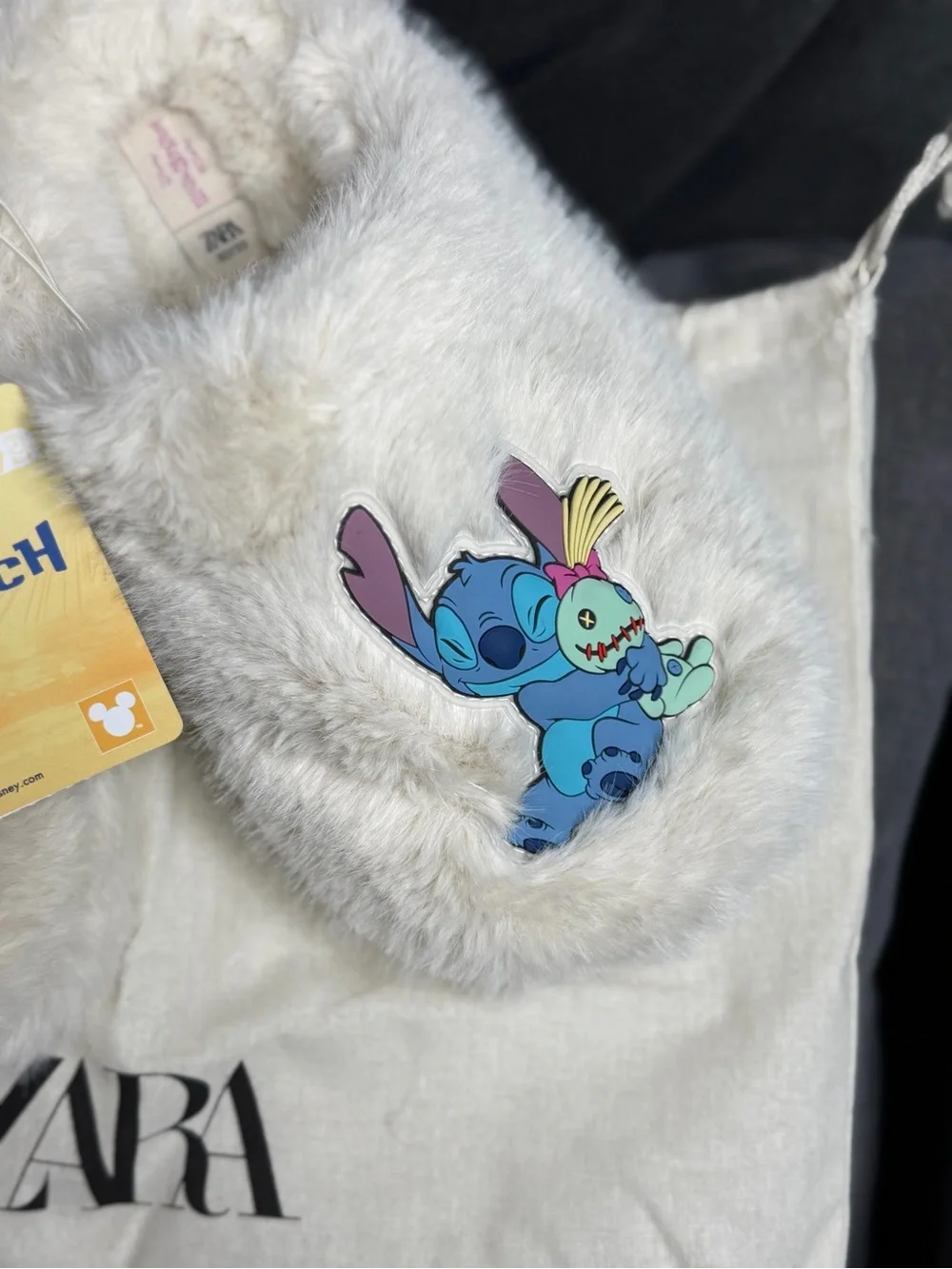 NWT Zara Kids Faux Fur LILO & STITCH DISNEY SLIPPERS OFF WHITE Size 2